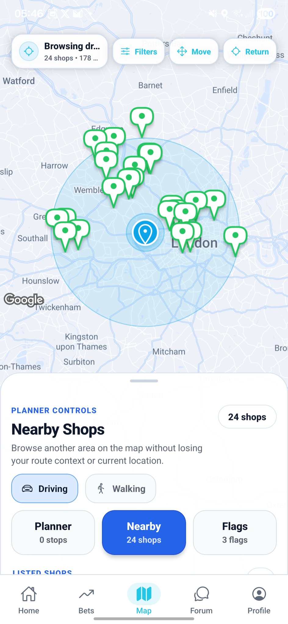 Bet Navigator map showing green traffic-light shops — safe, unrestricted and worth walking into